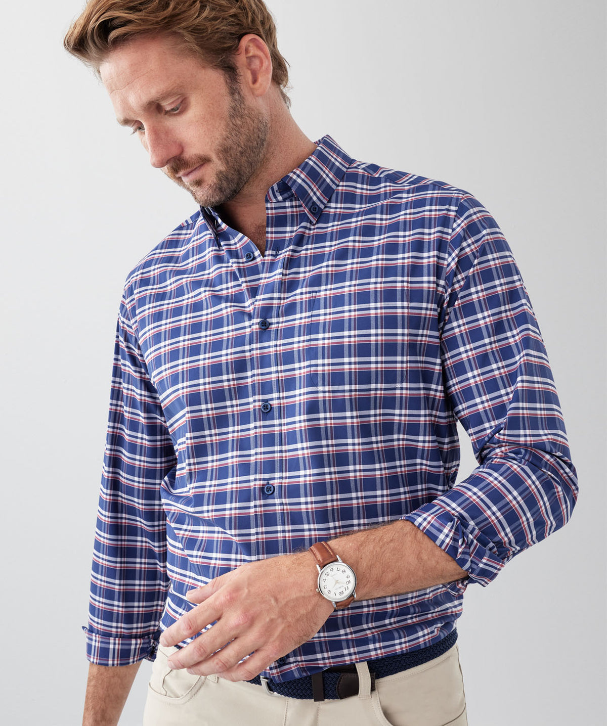 GAZFLEX Performance Multi Check Long Sleeve Shirt - Navy-GAZMAN