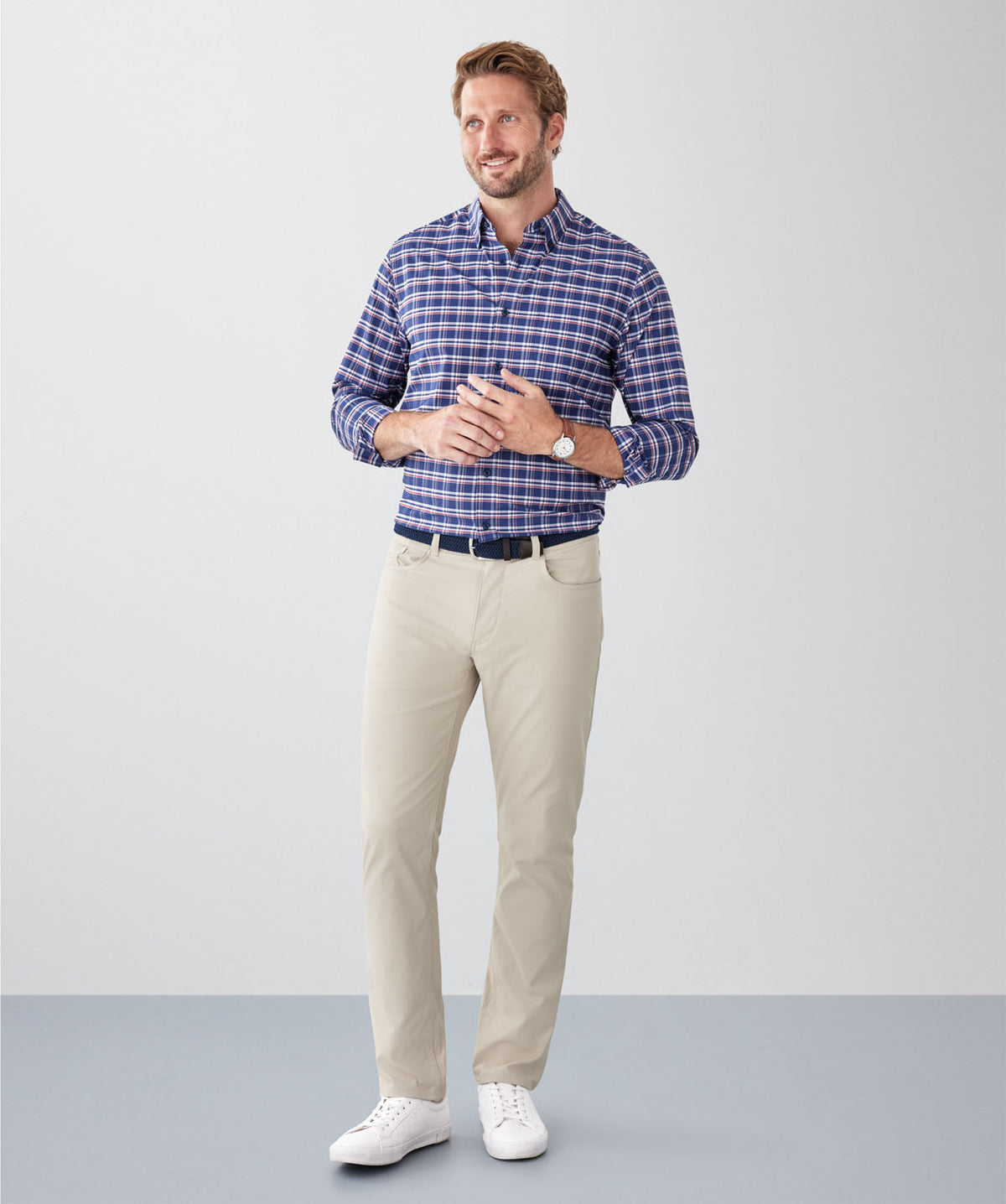 GAZFLEX Performance Multi Check Long Sleeve Shirt - Navy-GAZMAN
