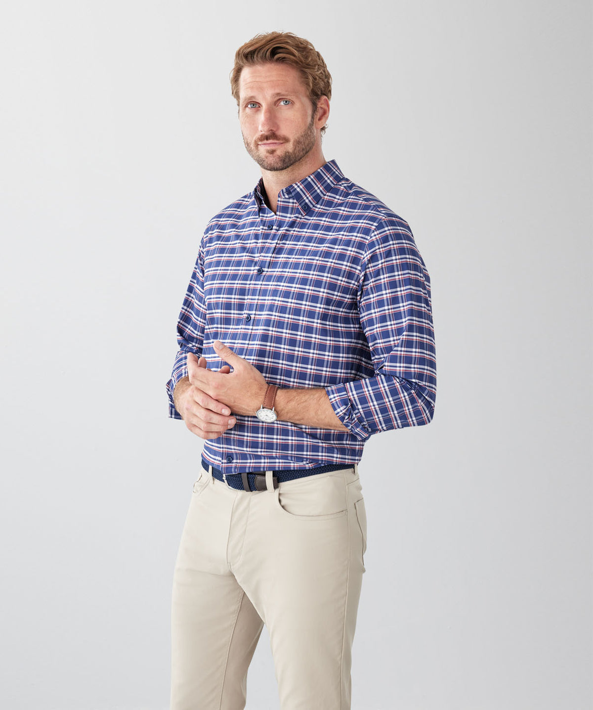 GAZFLEX Performance Multi Check Long Sleeve Shirt - Navy-GAZMAN