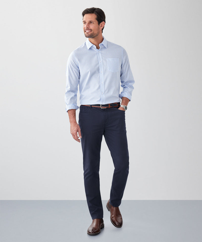 Easy Care Check Long Sleeve Shirt - Sky Blue-GAZMAN