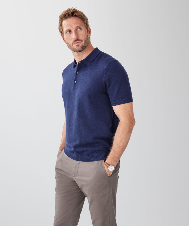 Textured Knit Polo - Denim-GAZMAN