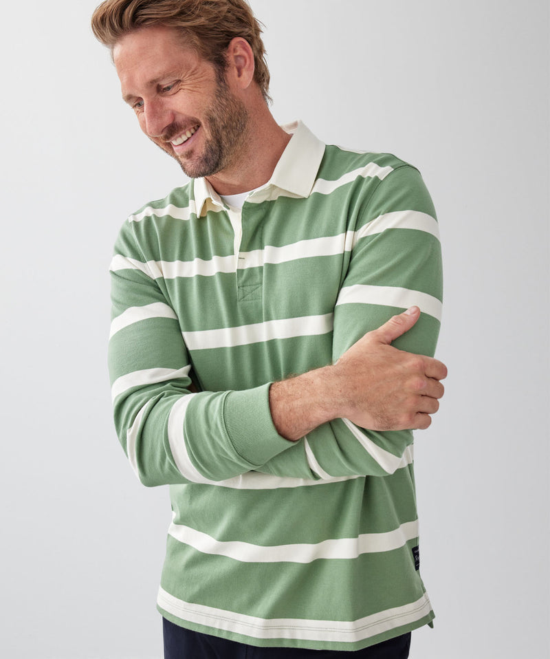 Striped Rugby Jumper - Sage-GAZMAN