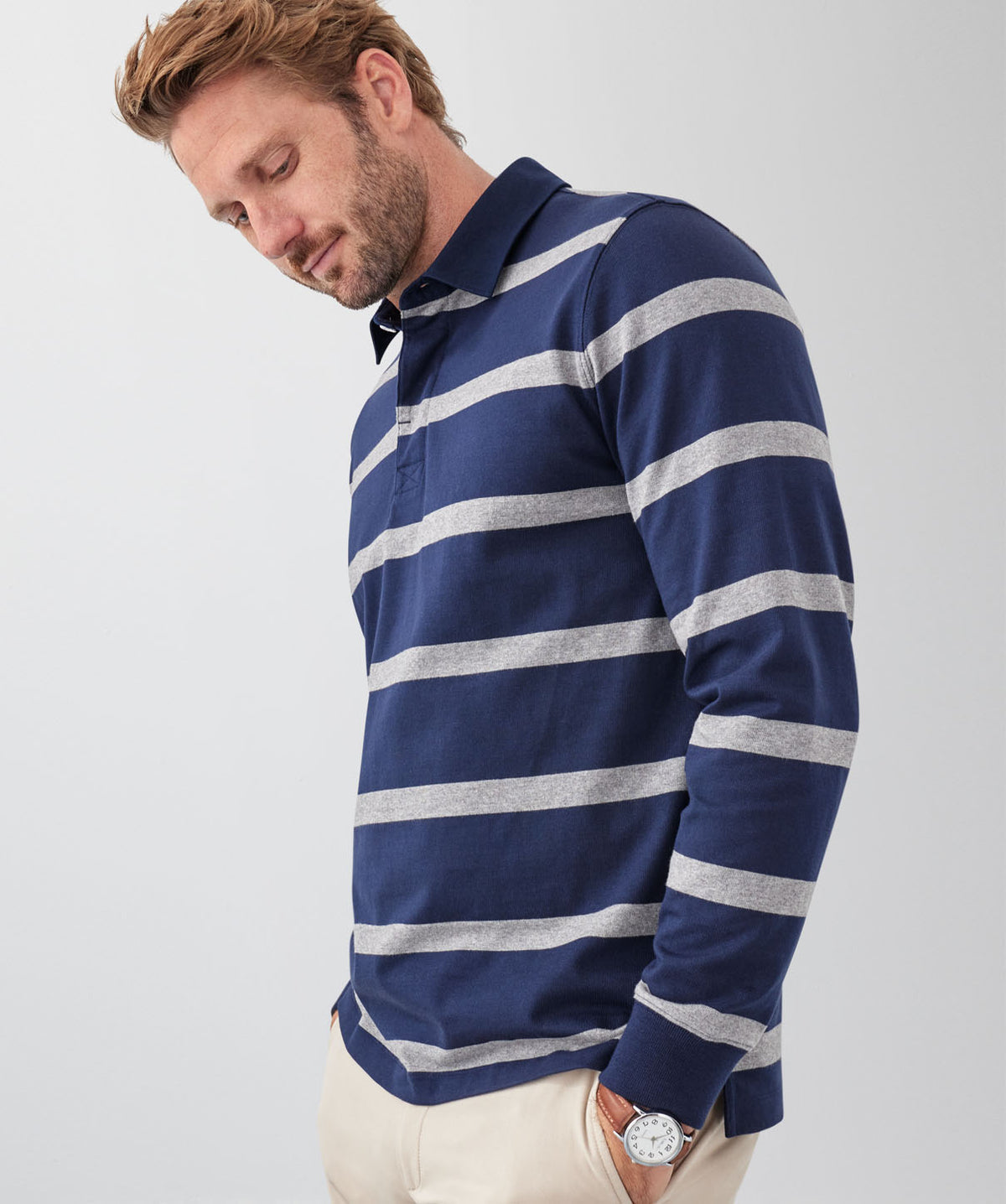 Striped Rugby Jumper - Navy-GAZMAN