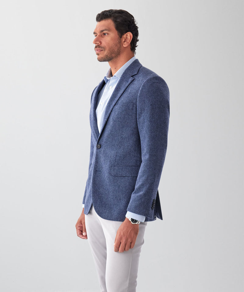 Wool Blend Plain Sports Jacket - Navy-GAZMAN