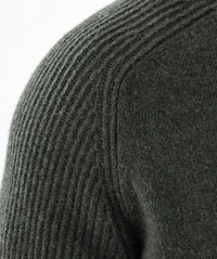 Wool Blend Raglan Zip Cardigan - Dark Khaki-GAZMAN