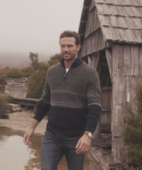 Wool Blend Ombre Half Zip - Navy