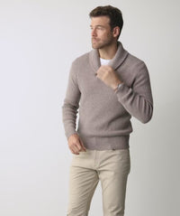 Shawl Neck Rib Knit - Taupe