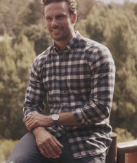 Brushed Box Twill Check Long Sleeve Shirt - Charcoal