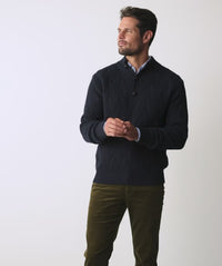 Wool Blend Button Neck Knit - Navy