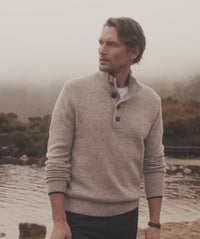 Wool Blend Button Neck Knit - Oatmeal