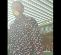 Linen Blend Floral Printed Long Sleeve Shirt - Navy