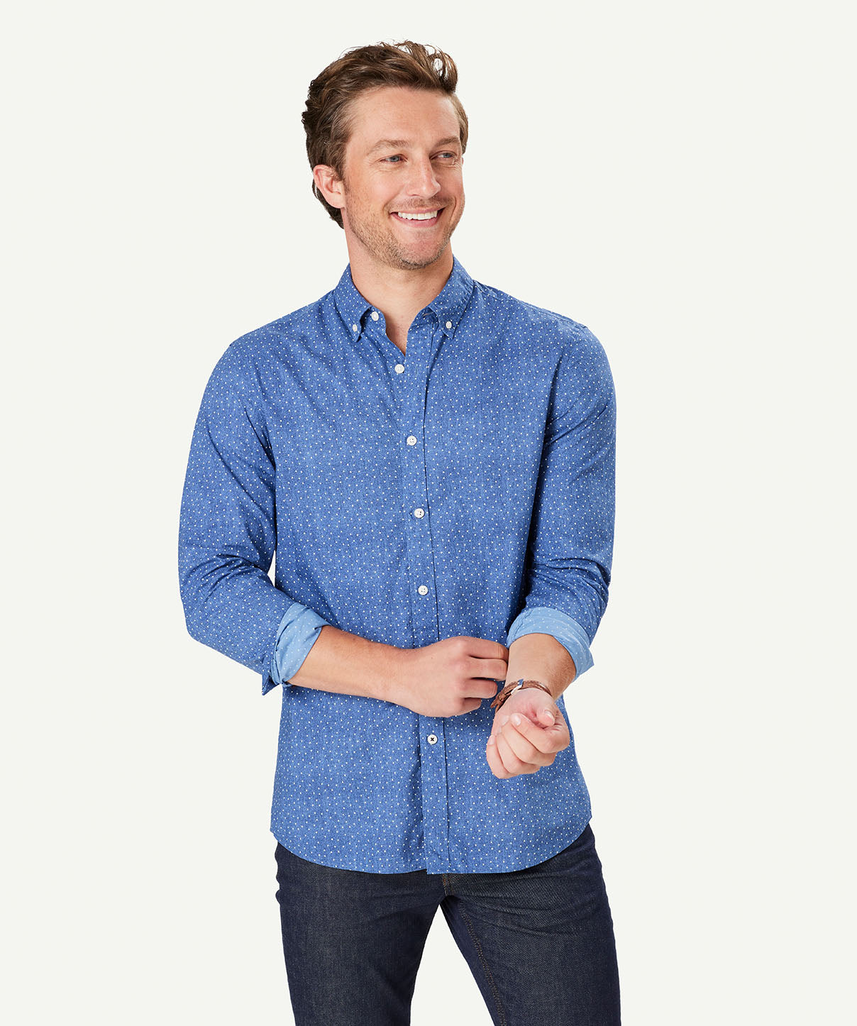Tailored Casual Dot Print Long Sleeve Shirt - Dark Blue - Long Sleeve ...