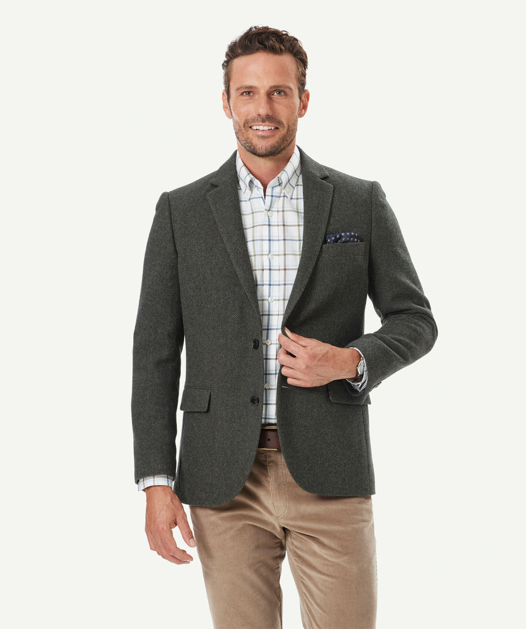 Wool Blend Herringbone Sports Jacket - Forest - Sports Jackets