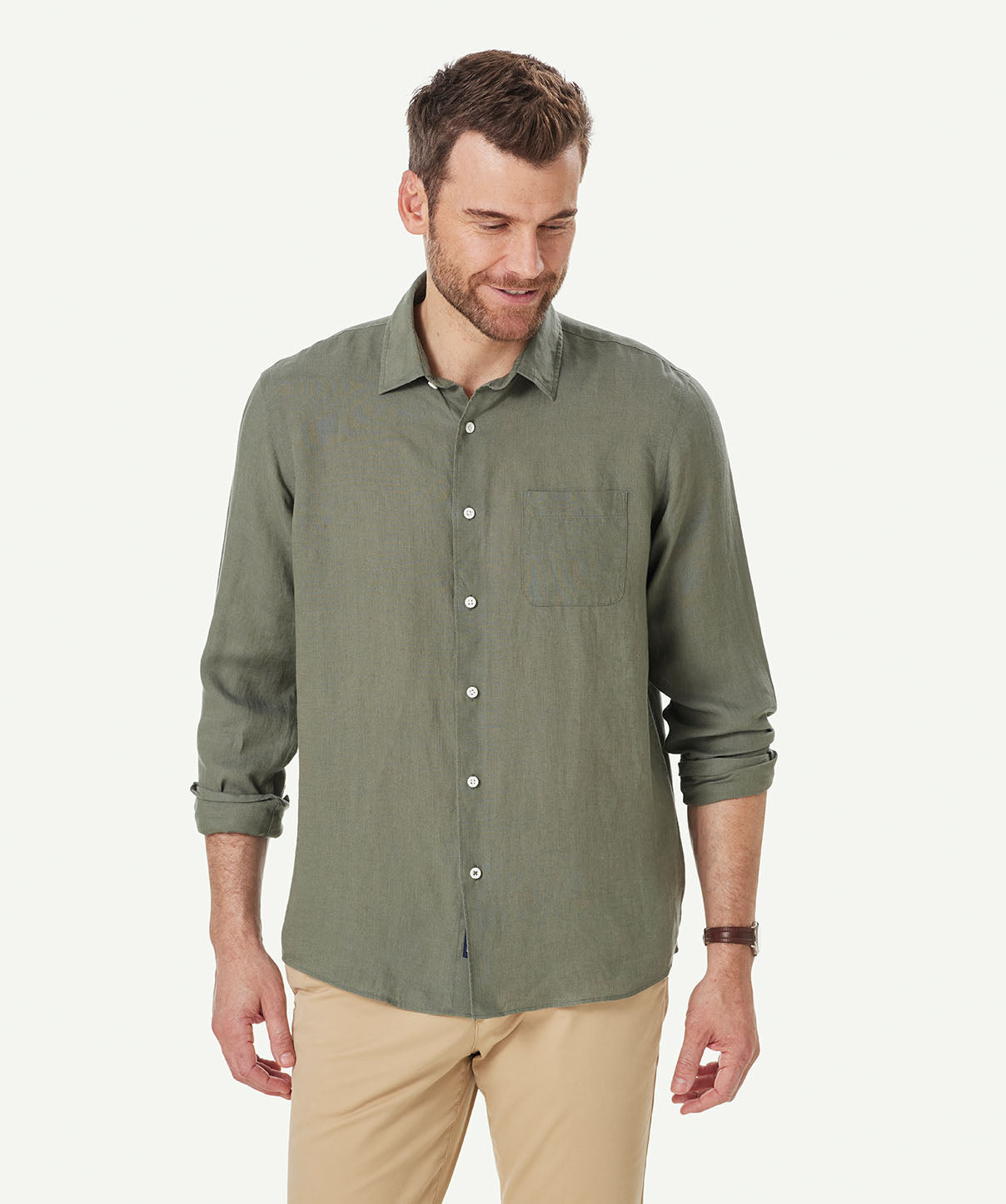 Pure French Linen Long Sleeve Shirt - Olive - Long Sleeve Shirts - GAZMAN