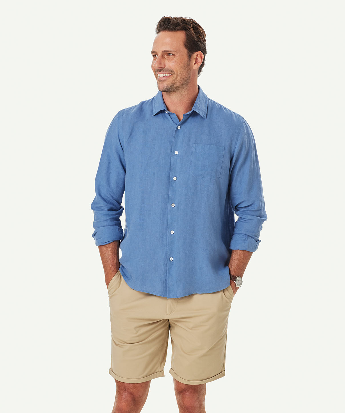 Pure French Linen Long Sleeve Shirt - Chambray - Long Sleeve Shirts 