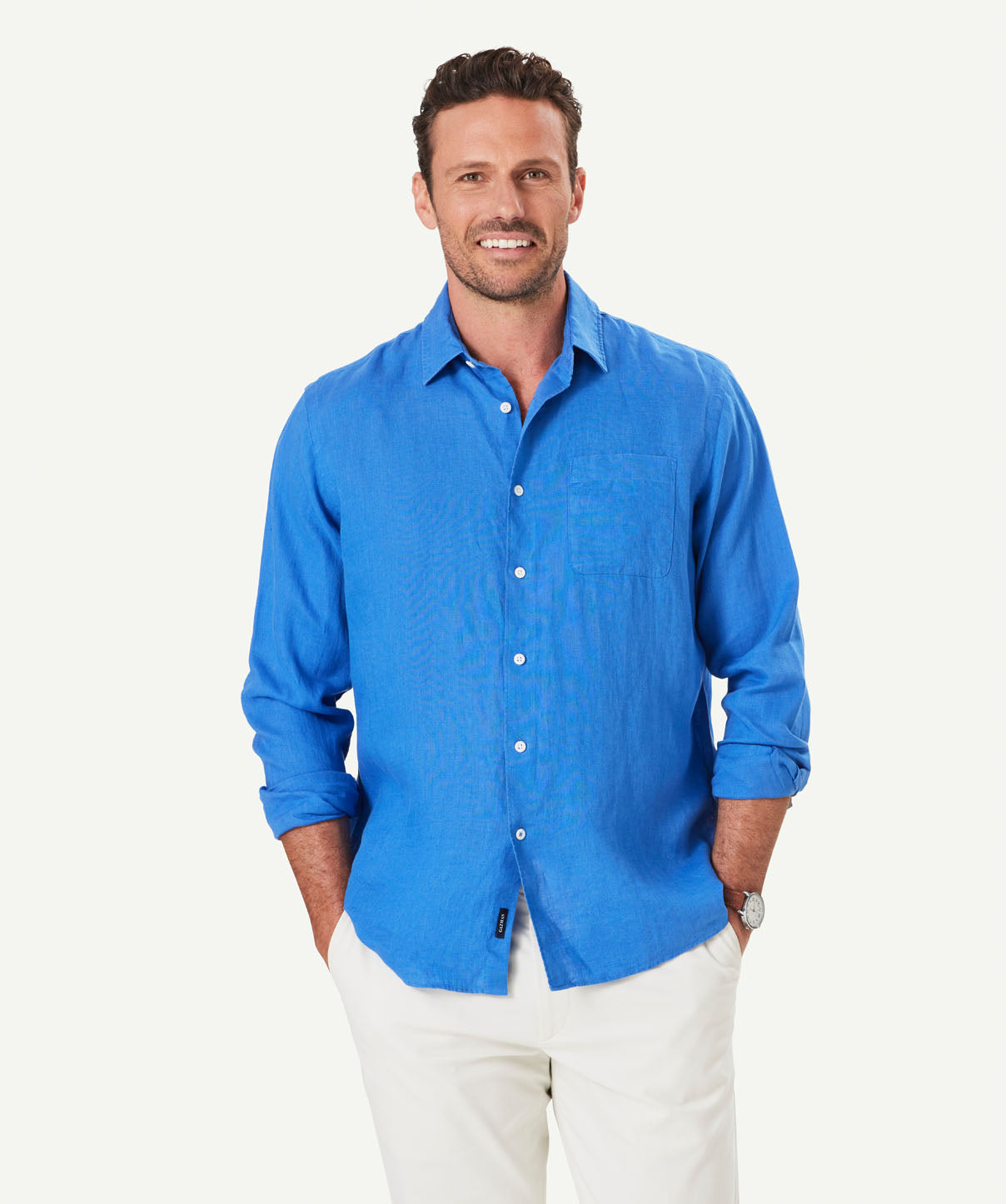Pure French Linen Long Sleeve Shirt - Ocean - Long Sleeve Shirts - GAZMAN