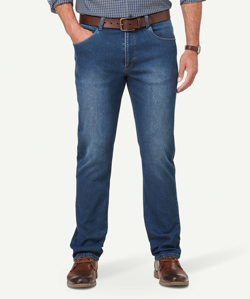 Brushed Straight Jeans - Washed Indigo-GAZMAN-1