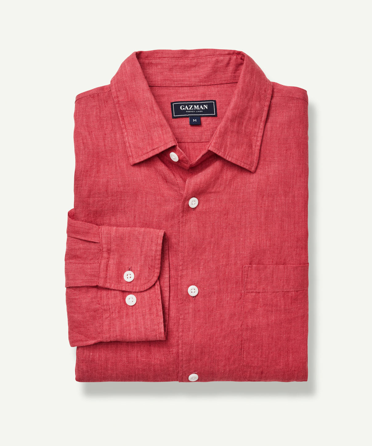Pure French Linen Long Sleeve Shirt - Red - Long Sleeve Shirts - GAZMAN