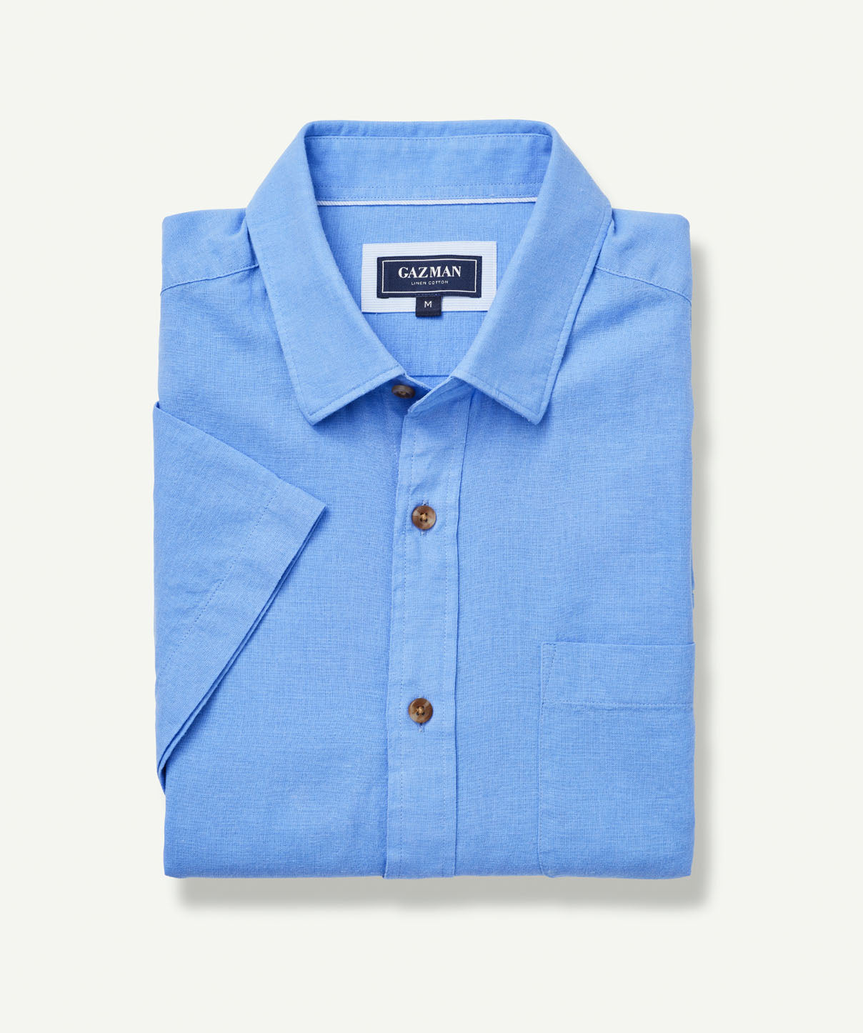 Linen Blend Plain Short Sleeve Shirt - Ocean - Short Sleeve Shirts - GAZMAN
