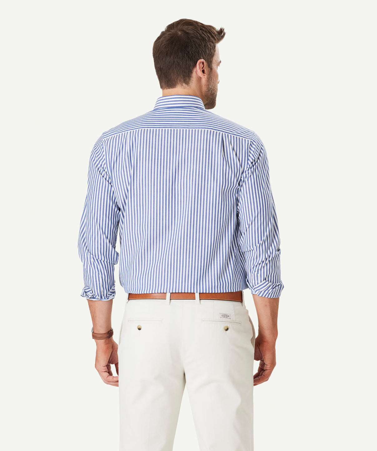 Easy Care Stretch Stripe Long Sleeve Shirt - Navy - Long Sleeve Shirts ...