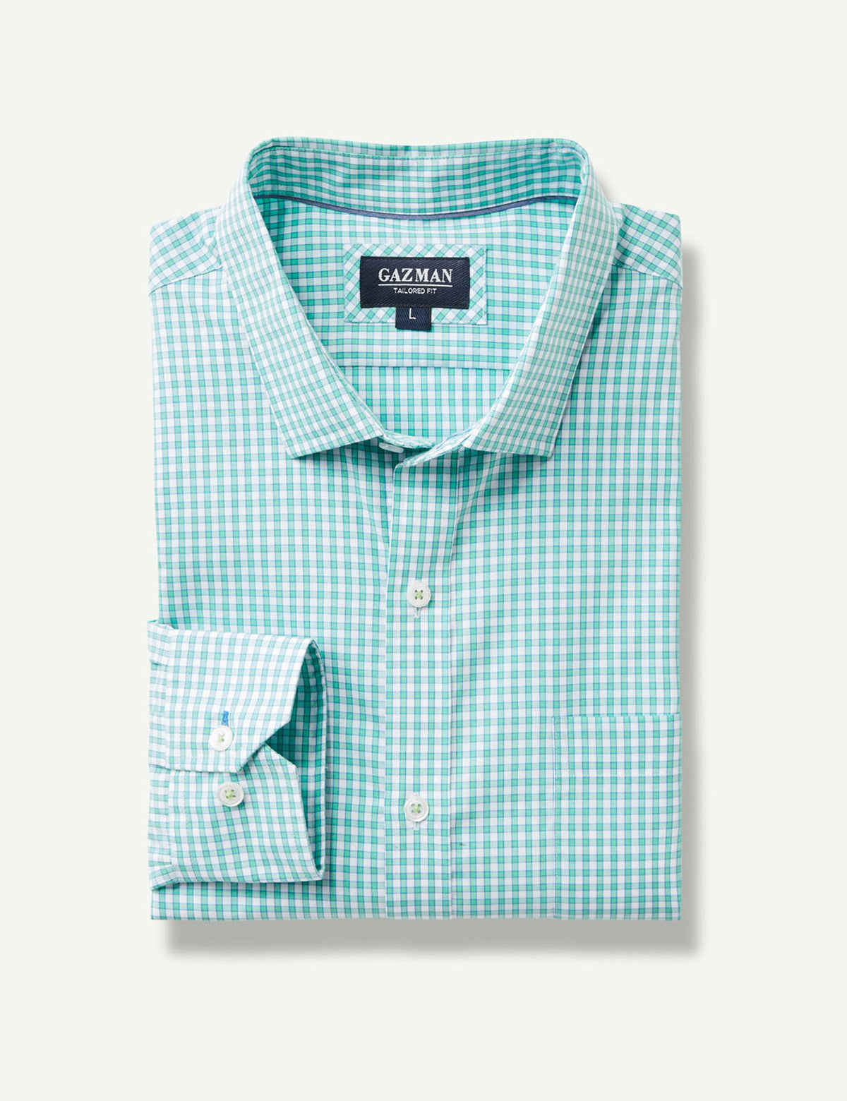 Tailored Easy Care Check Long Sleeve Shirt - Green-GAZMAN