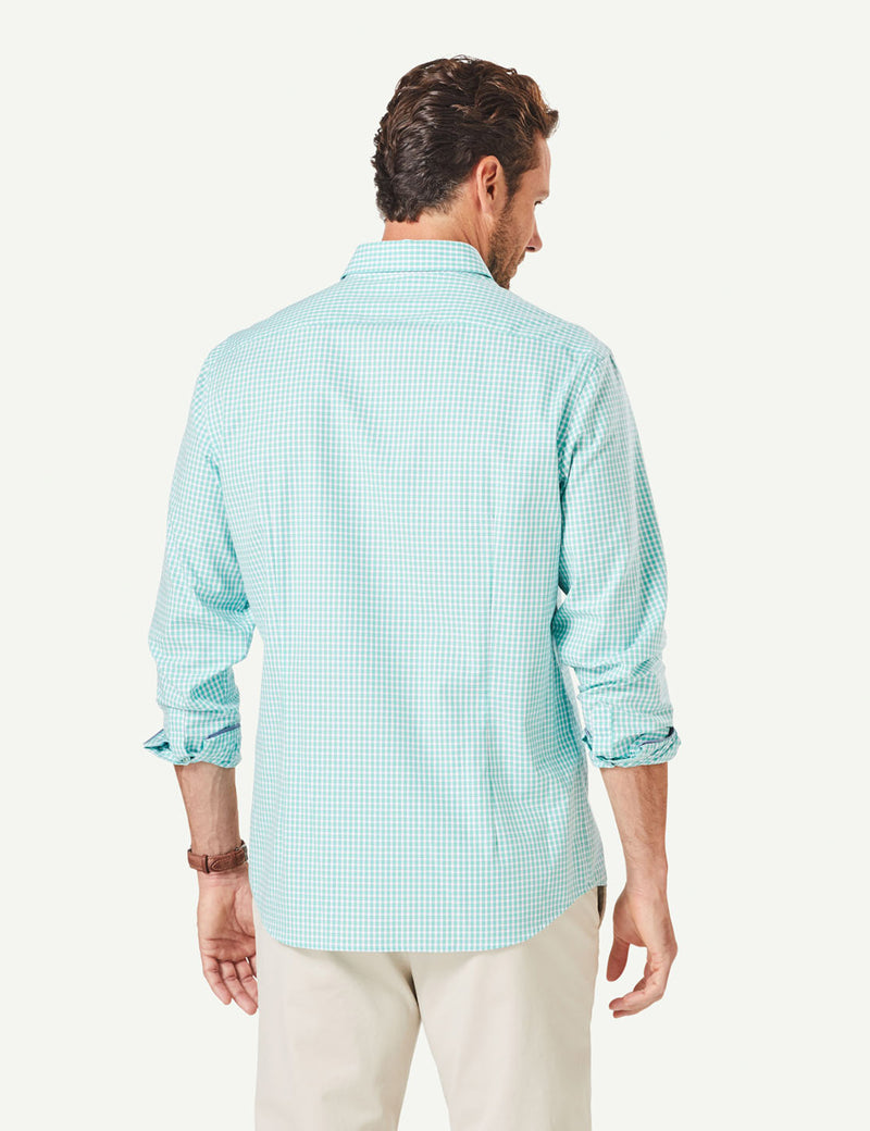 Tailored Easy Care Check Long Sleeve Shirt - Green-GAZMAN