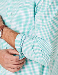 Tailored Easy Care Check Long Sleeve Shirt - Green-GAZMAN