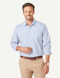 Tailored Easy Care Check Long Sleeve Shirt - Marine Blue-GAZMAN