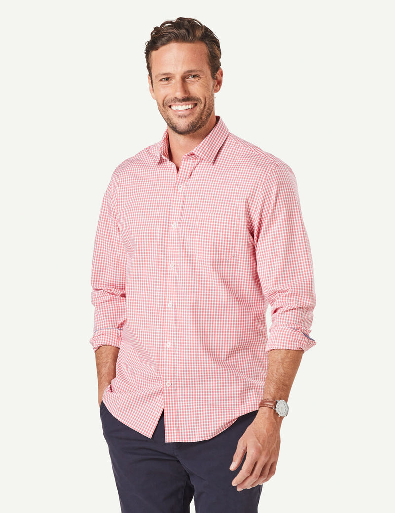 Tailored Easy Care Check Long Sleeve Shirt - Red-GAZMAN