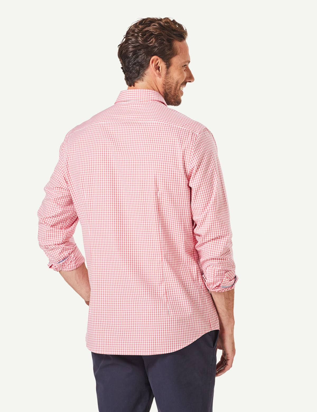 Tailored Easy Care Check Long Sleeve Shirt - Red-GAZMAN