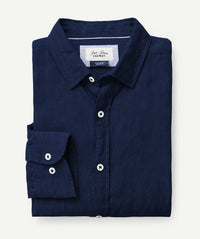 Tailored Pure French Linen Long Sleeve Shirt - French Navy-GAZMAN