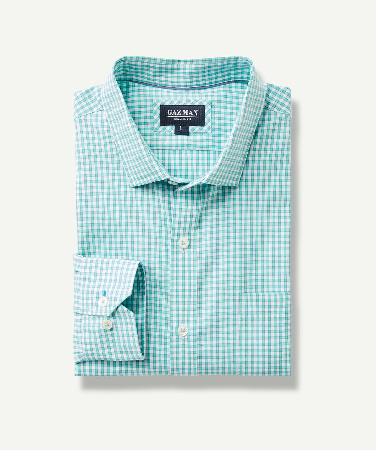 Tailored Easy Care Check Long Sleeve Shirt - Green-GAZMAN-2