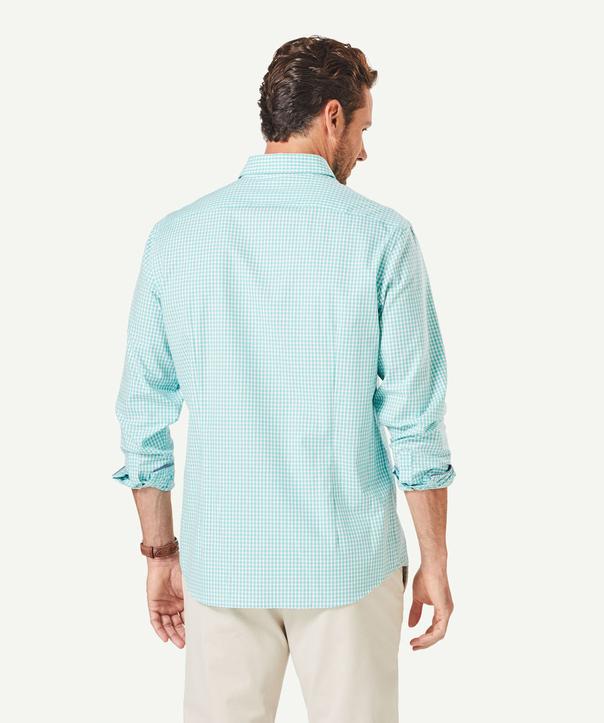 Tailored Easy Care Check Long Sleeve Shirt - Green-GAZMAN-3