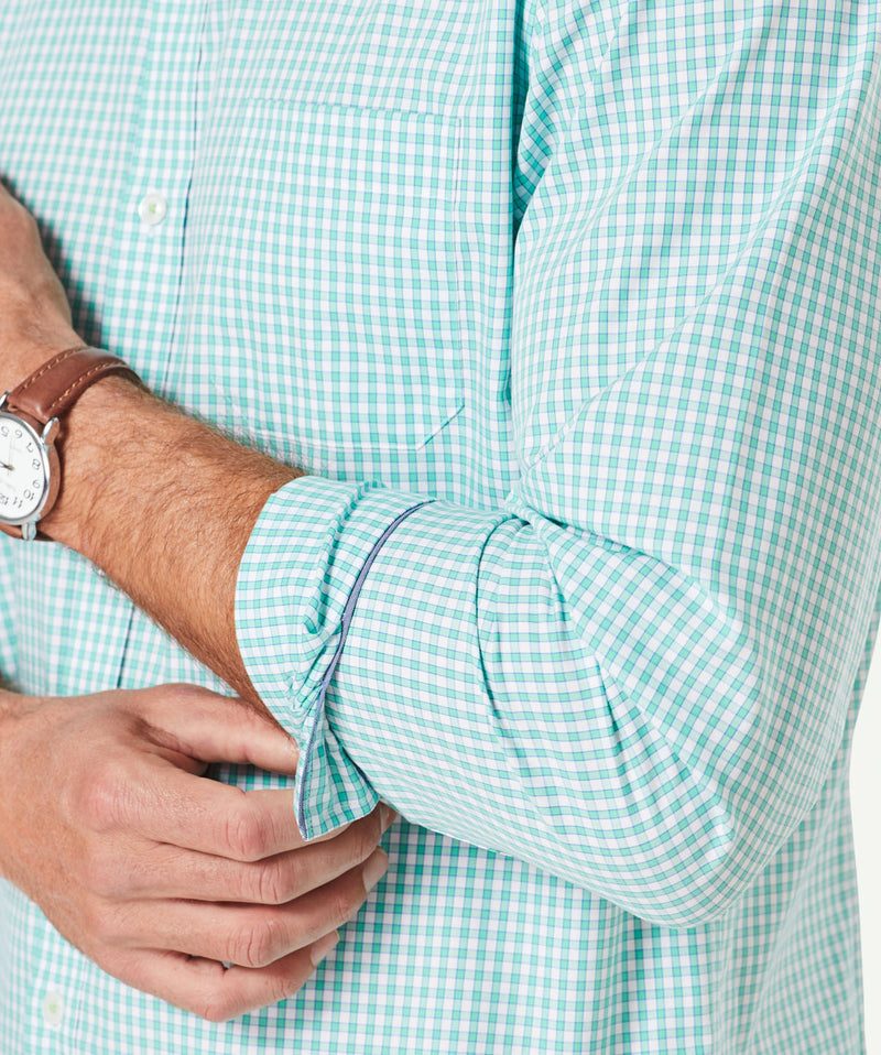 Tailored Easy Care Check Long Sleeve Shirt - Green-GAZMAN-4