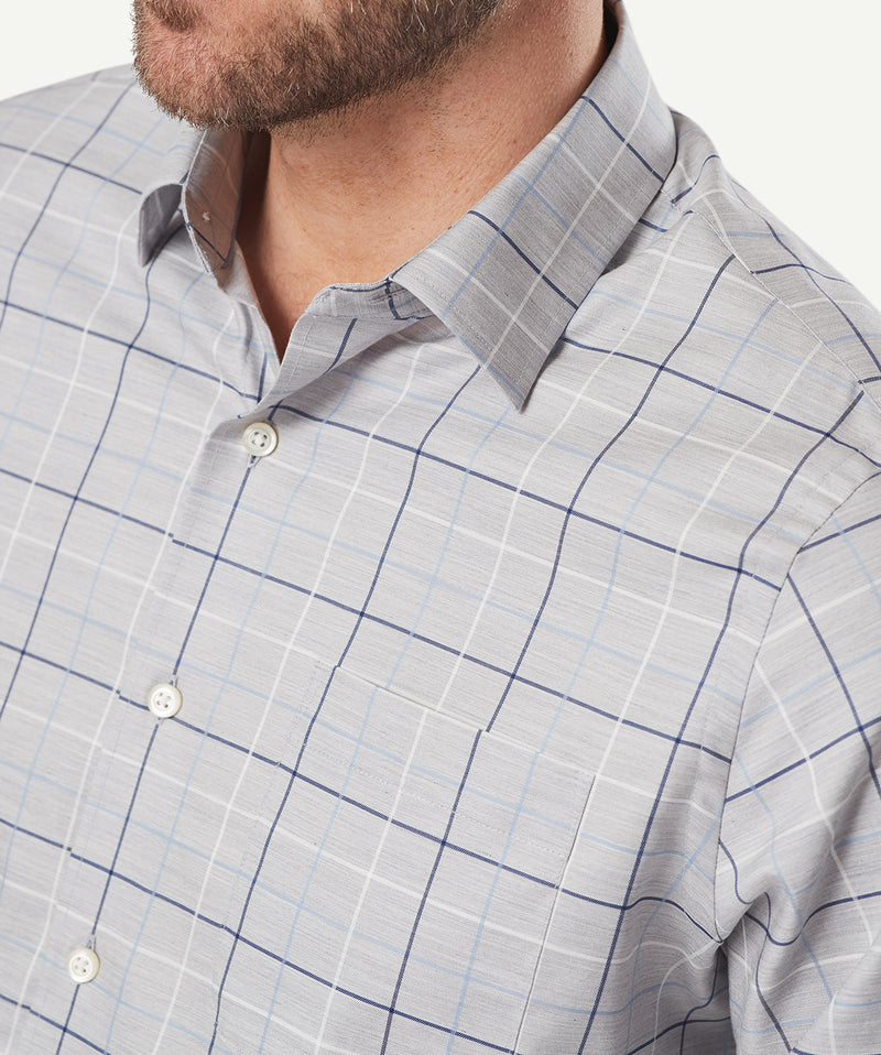 Easy Care Twill Check Long Sleeve Shirt - Grey Melange-GAZMAN
