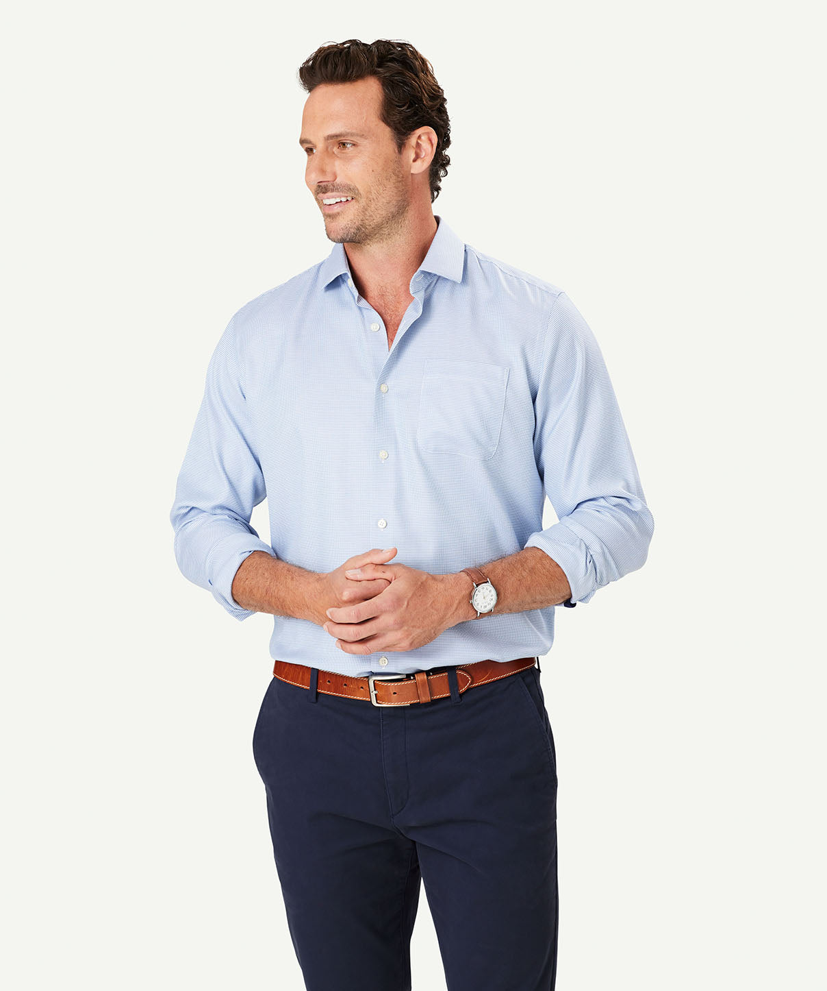 Non-Iron Semi Plain Long Sleeve Shirt - Blue - Long Sleeve Shirts - GAZMAN
