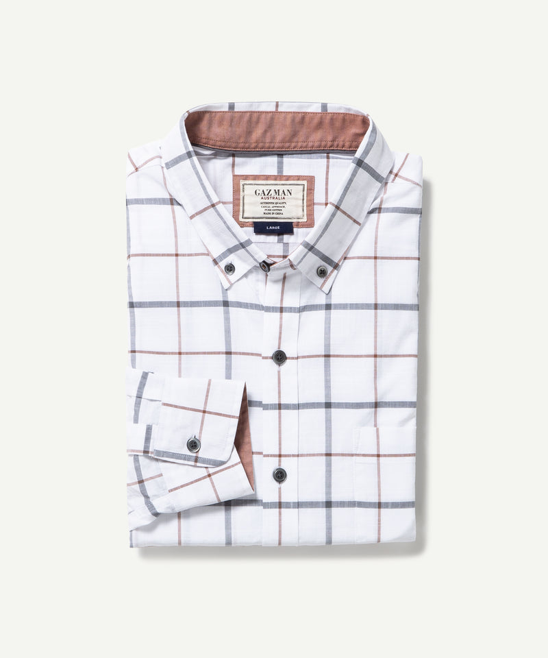 Casual Dobby Check Long Sleeve Shirt - White-GAZMAN-6
