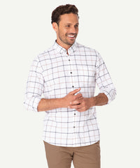Casual Dobby Check Long Sleeve Shirt - White-GAZMAN-5