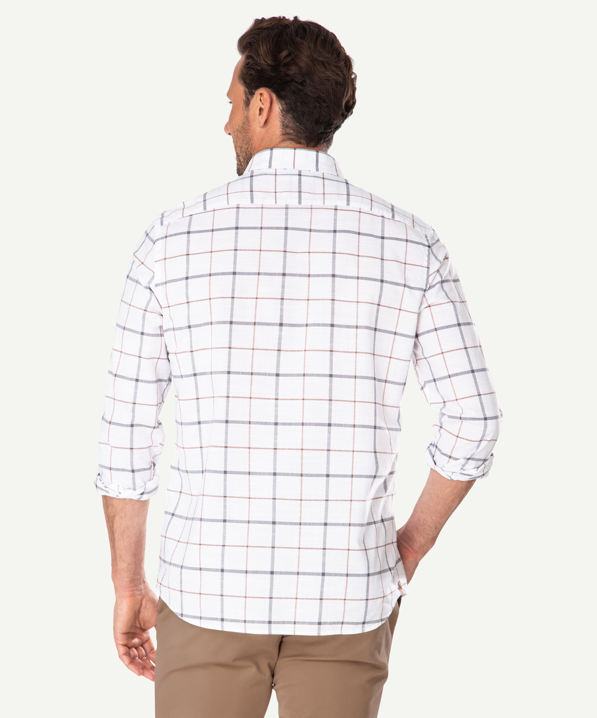 Casual Dobby Check Long Sleeve Shirt - White-GAZMAN-3